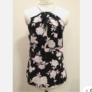 Michael Kors Women's SZ 6 - Black/Pink Silk Blouse  Floral Sleeveless Keyhole